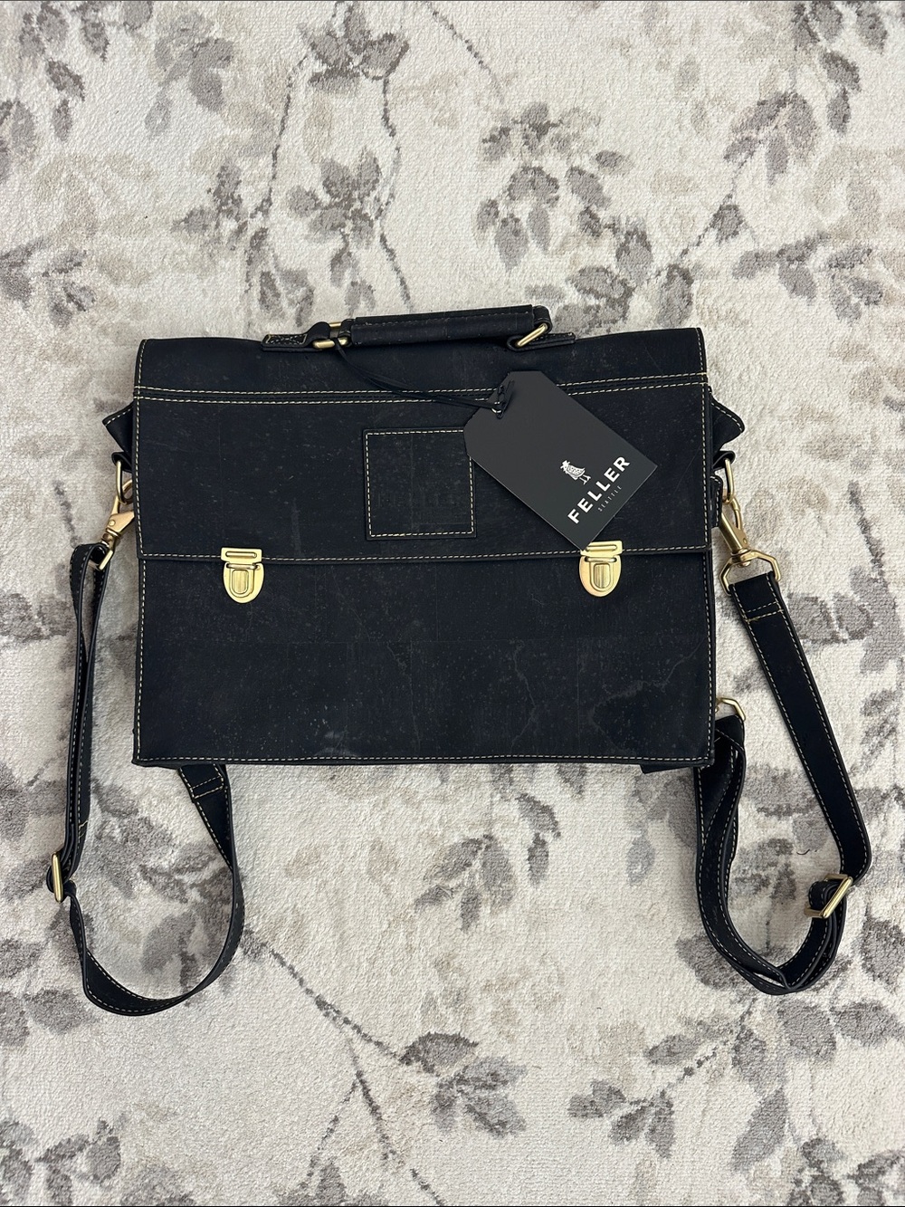 NWT Feller faux leather Black Convertible Crossbody Briefcase/Backpack